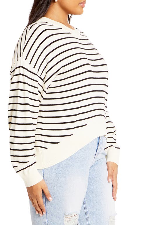 City Chic Lilia Stripe High-low Sweater In Cream Stripe