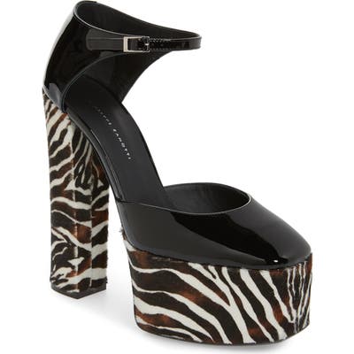 Giuseppe Zanotti Zebra Print Genuine Calf Hair Ankle Strap Platform Pump