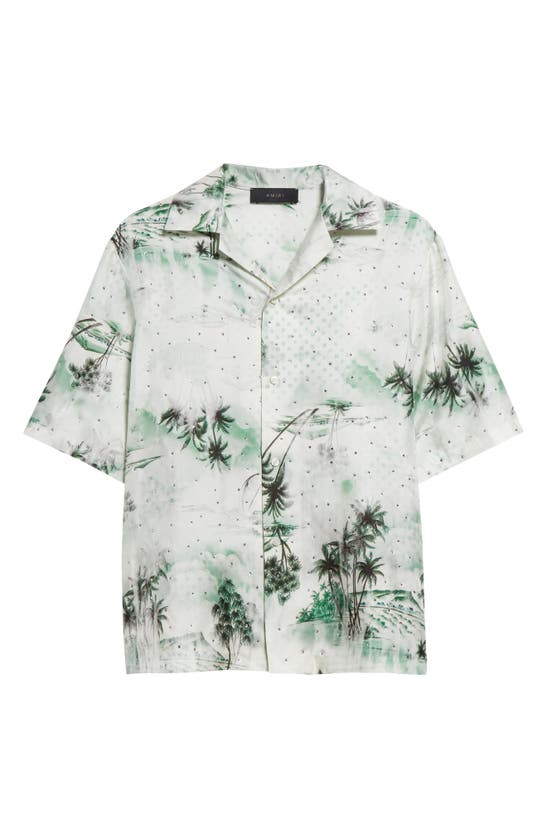 Shop Amiri Shotgun Tropical Print Silk Camp Shirt In Mineral Green