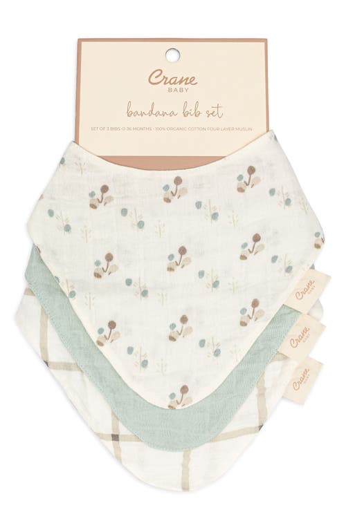 Shop Crane Baby Avery 3-pack Cotton Muslin Bandana Bibs In Ivory/green