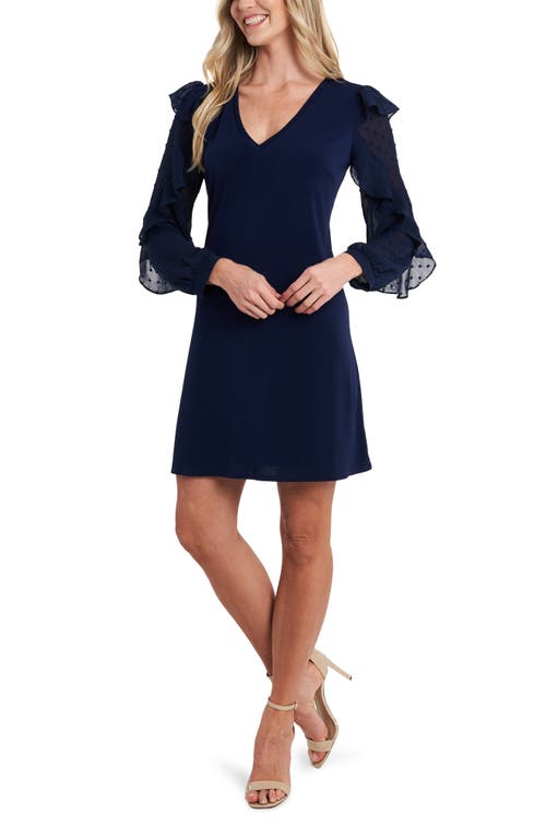 CeCe Mixed Media Long Sleeve Dress in Deep Marine