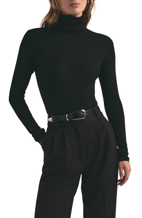 Favorite Daughter Amelia Rib Merino Wool Turtleneck Top in Black 