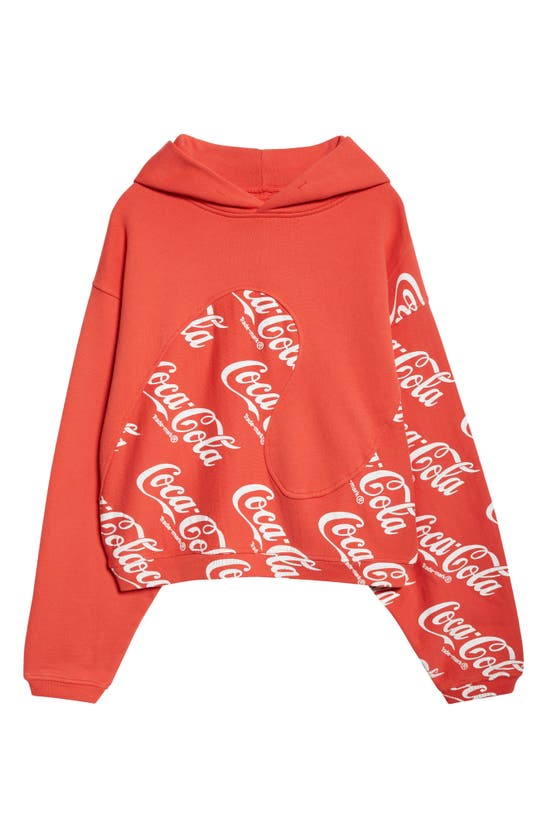 Shop Erl Coca-cola Swirl Cotton Hoodie In Red