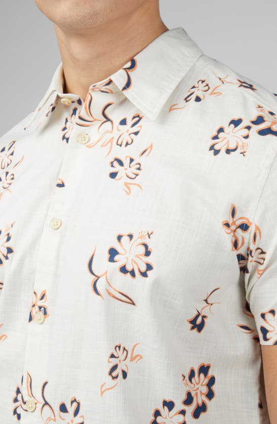 Shop Ben Sherman Floral Short Sleeve Button-up Shirt In Ivory