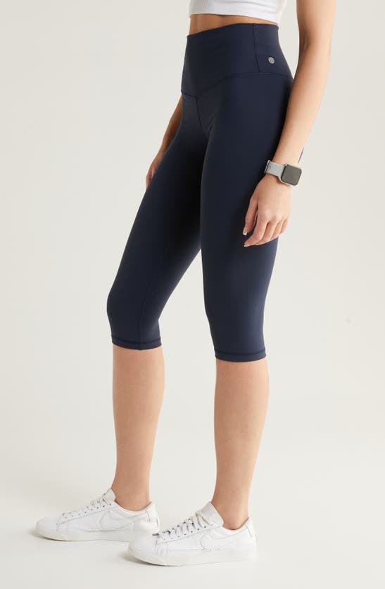 Zella Studio Luxe High Waist Capri Leggings In Navy Sapphire