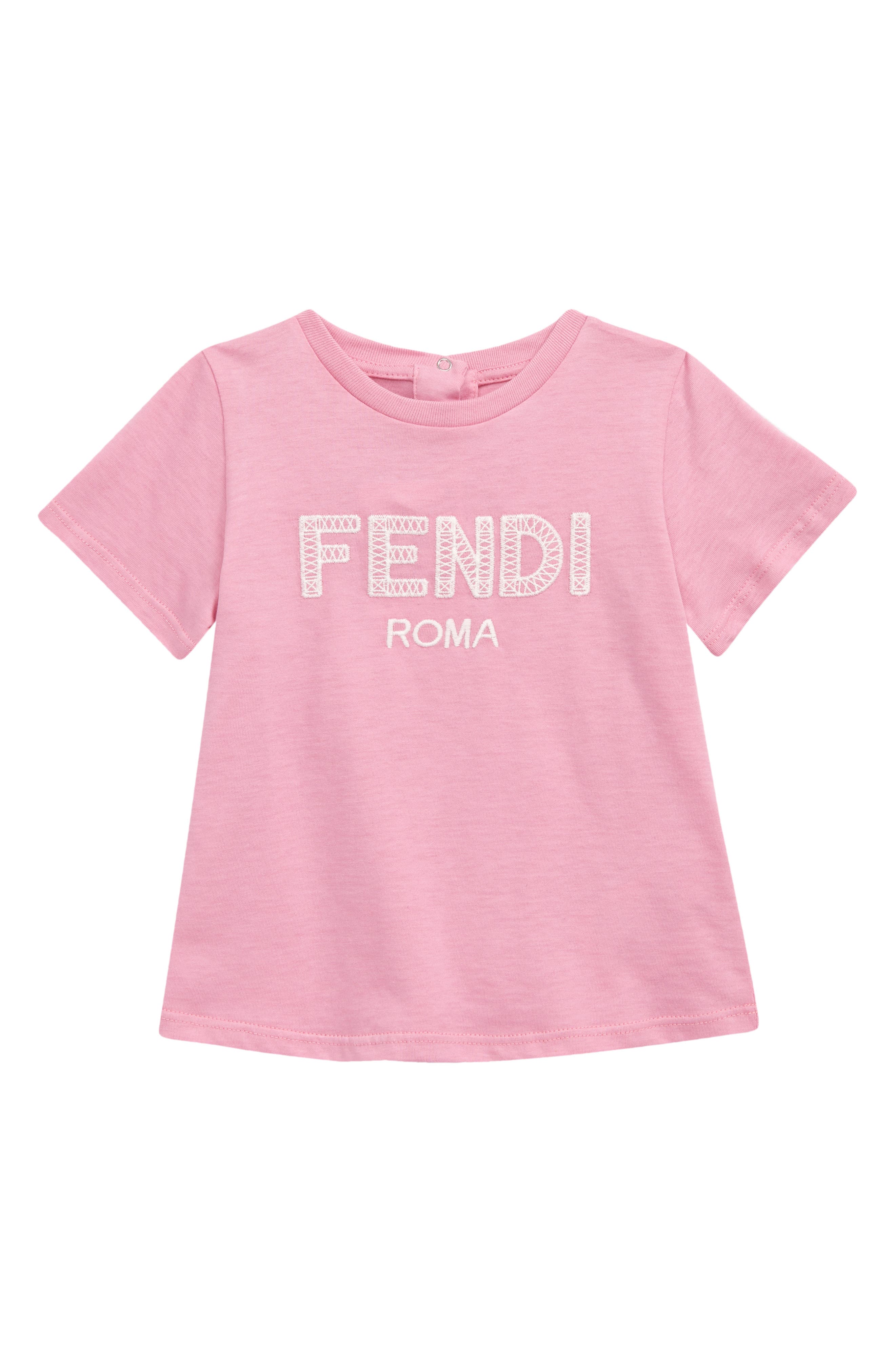 Fendi Embroidered Logo Cotton Tee in Pink at Nordstrom, Size 24M Us