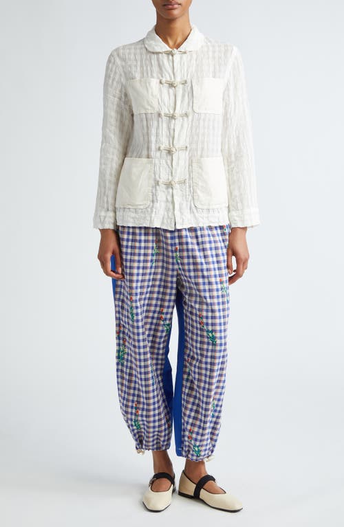 Shop Tao Comme Des Garçons Check Floral Embroidered Cotton Twill Pants In Blue/orange X Blue