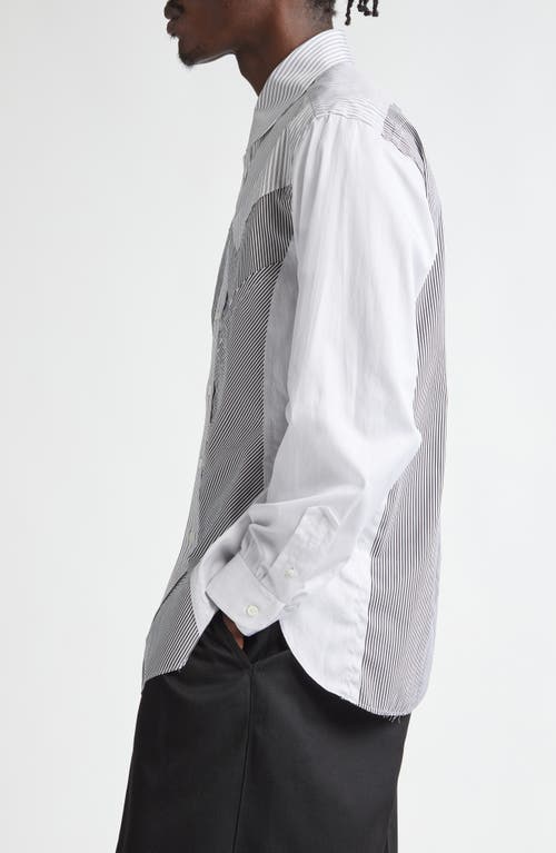 Shop Maison Margiela Paneled Stripe Cotton Poplin Button-up Shirt In White/black