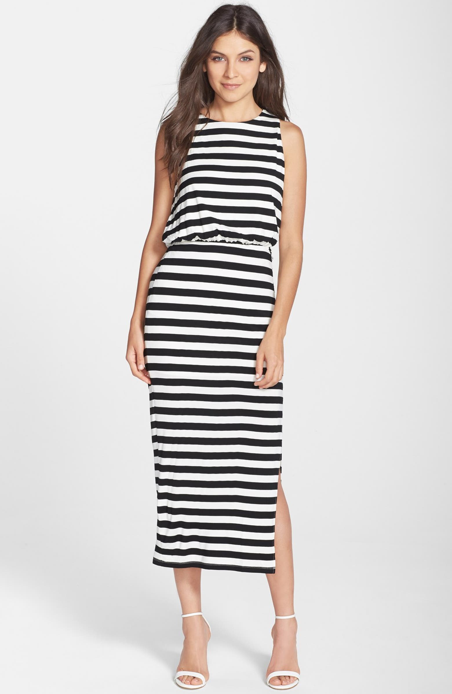 Adelyn Rae Stripe Blouson Midi Dress | Nordstrom