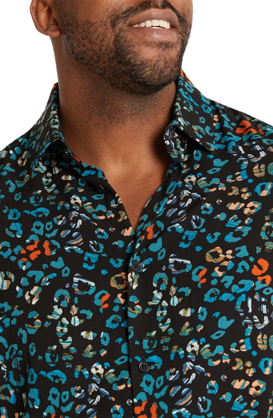 Shop Johnny Bigg Leopard Festival Short Sleeve Button-up Shirt In Black