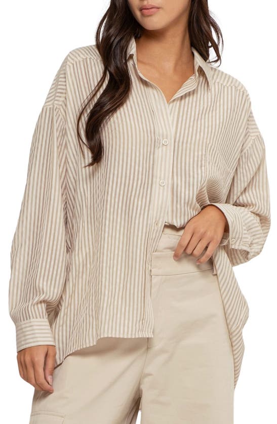 Shop Blu Pepper Long Sleeve Button Down Top In Light Khaki