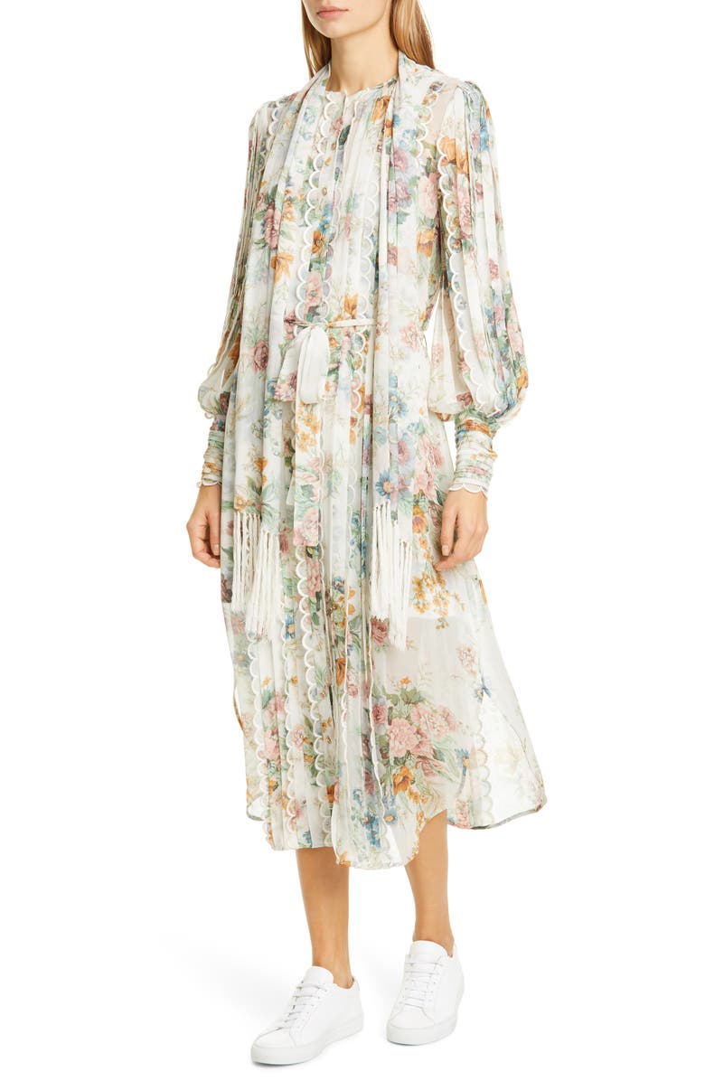 Zimmermann Wavelength Long Sleeve Floral Silk Midi Dress | Nordstrom