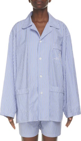 Balenciaga Embroidered Hotel Logo College Stripe Cotton Pyjama Shirt ...