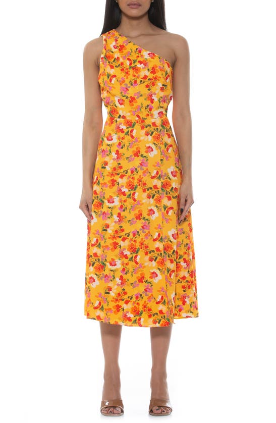 Alexia Admor Women's Fay One Shoulder Midi Fit And Flare Dress In Yellow Watercolor