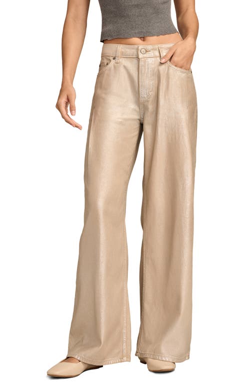 Lucky Brand High Waist Metallic Palazzo Wide Leg Pants in Crushin On Khaki Wash 