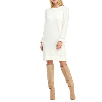Gal Meets Glam Collection Agnes Ruffle Cuff Long Sleeve Sweater Dress, Ivory