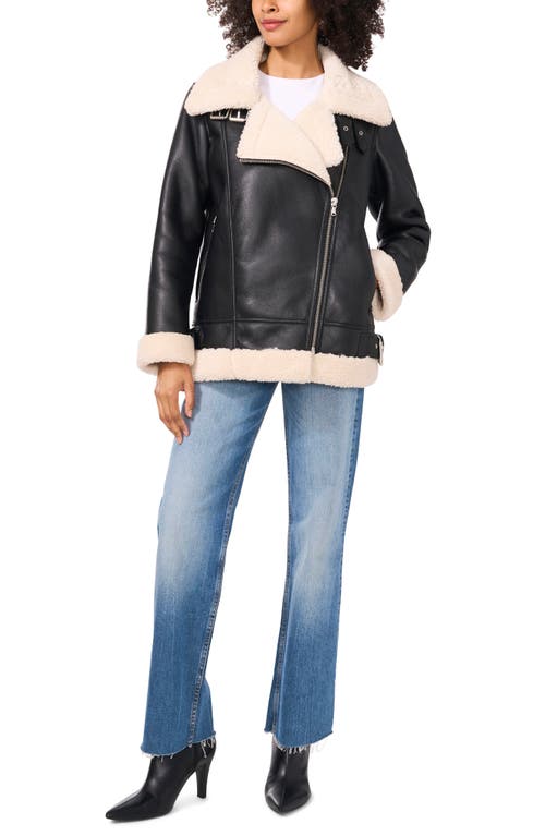 VINCE CAMUTO VINCE CAMUTO FAUX LEATHER & FAUX SHEARLING BOMBER JACKET 