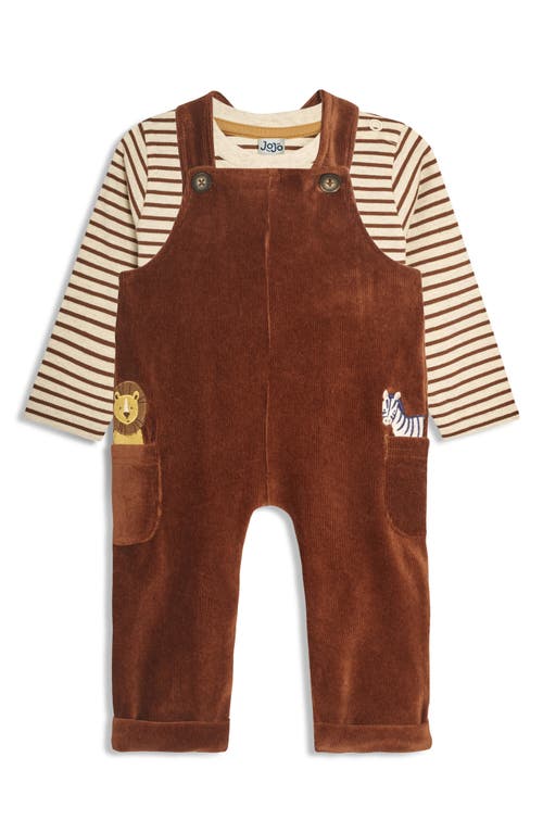 JOJO MAMAN BÉBÉ JOJO MAMAN BEBE SAFARI FRIENDS STRIPE T-SHIRT & COTTON CORDUROY OVERALLS SET 