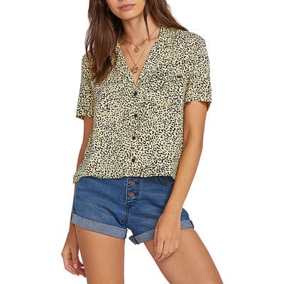 Plus Size Volcom Gen Wow Leopard Print Shirt, Beige