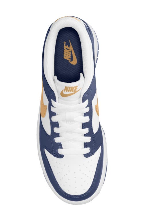 Nike Kids' Dunk Low Basketball Sneaker In White/ Wheat/ Midnight Navy