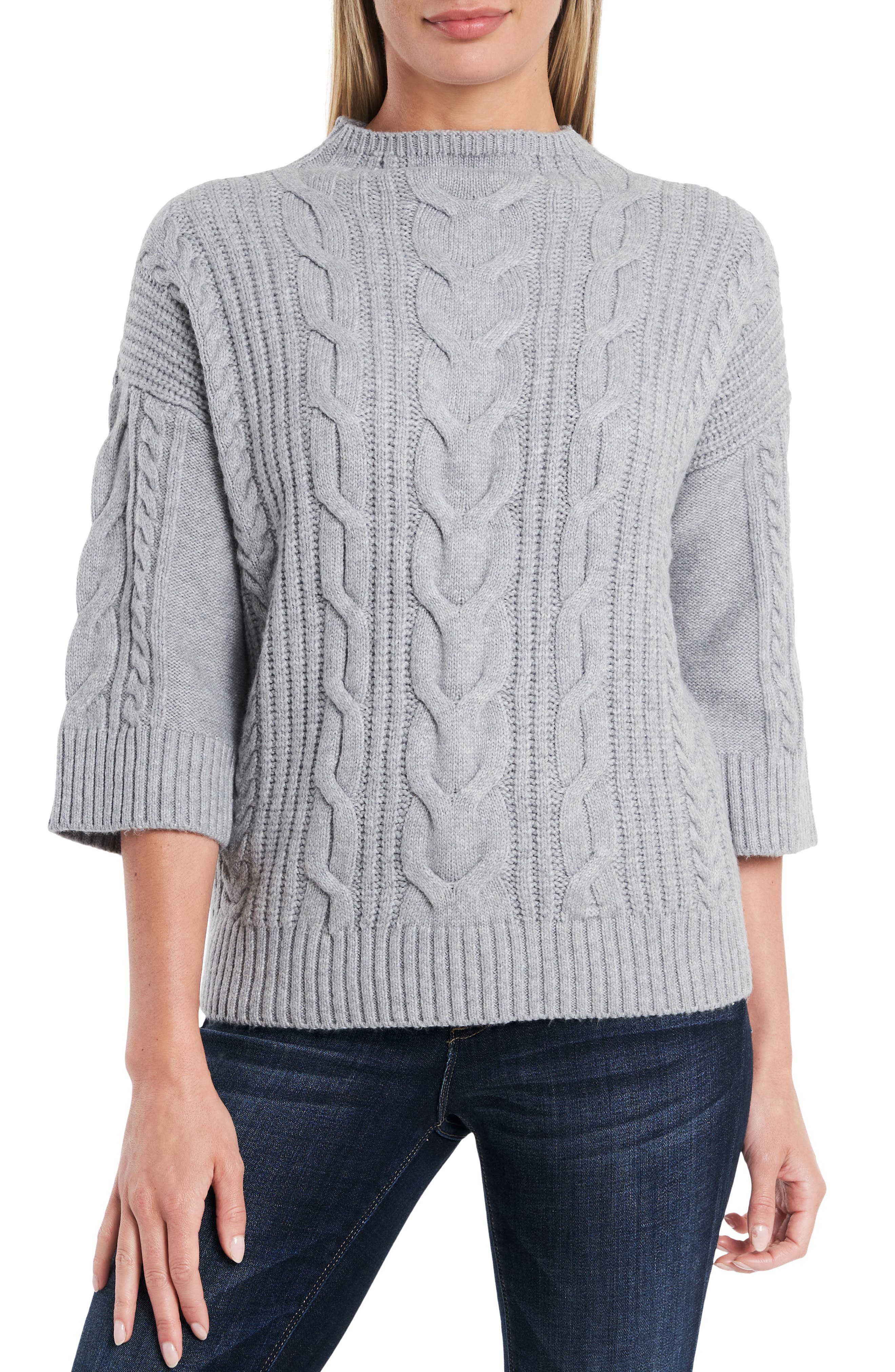 Vince Camuto Cable Stitch Sweater In Light Heather Grey