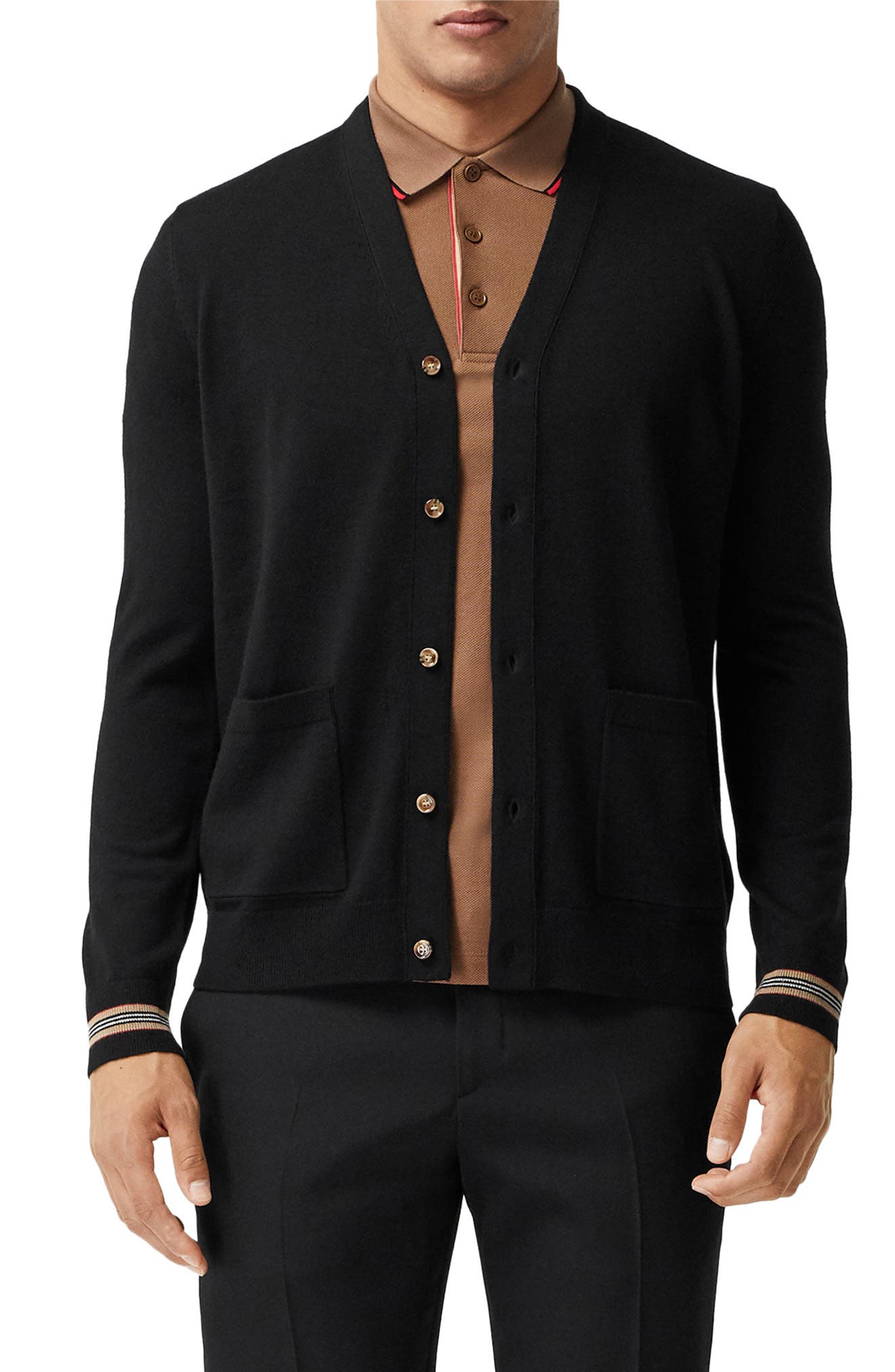 burberry icon stripe merino wool cardigan