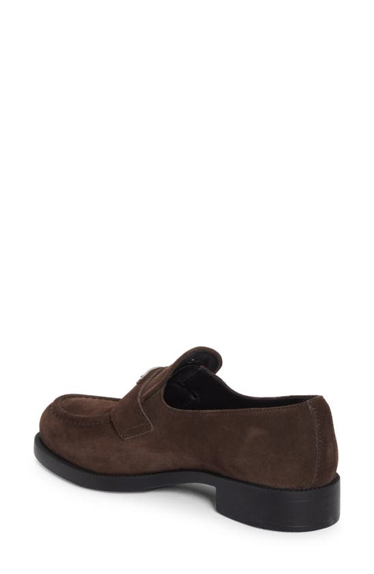Prada Enamel Triangle-logo Suede Loafers In Moro