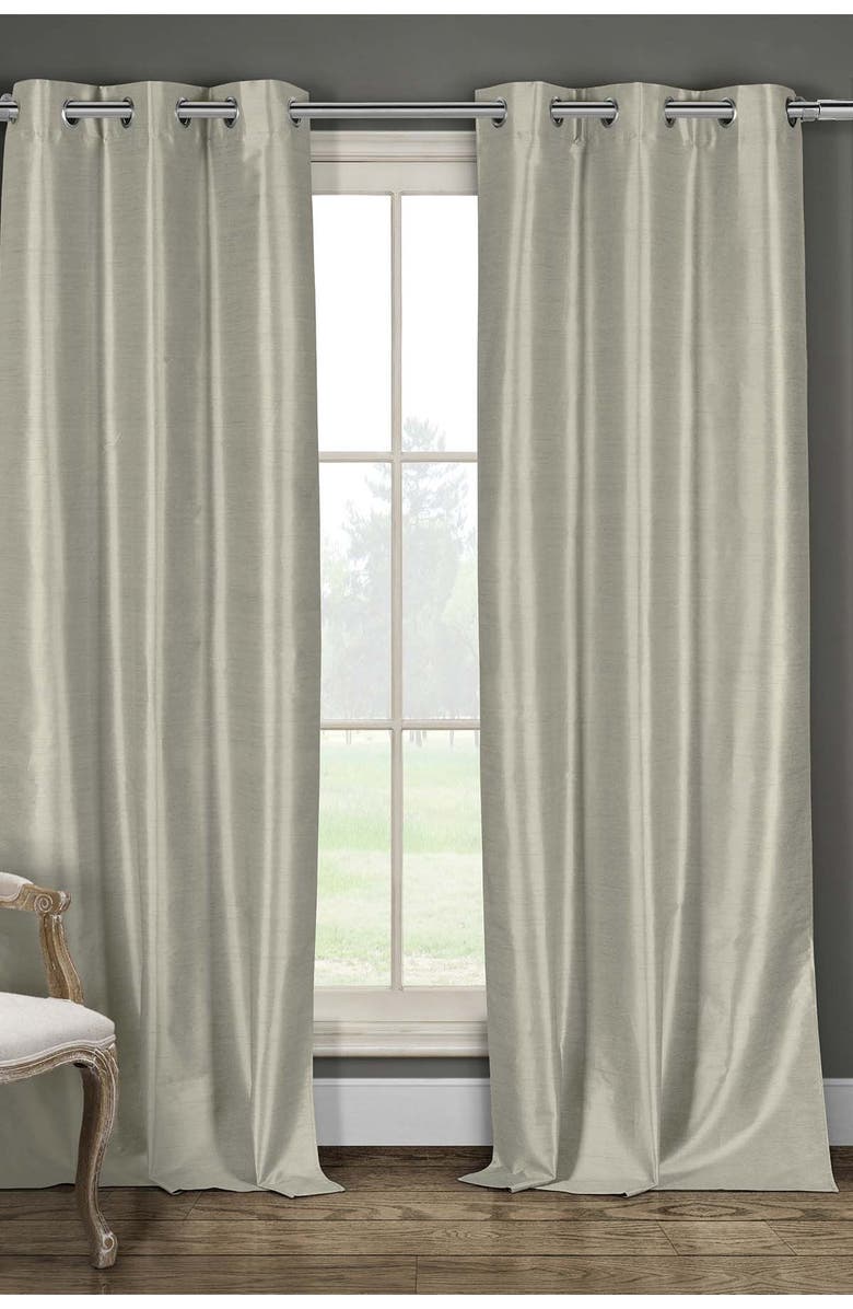 DUCK RIVER TEXTILE Daenery's Faux Silk Foamback Grommet Curtains 96L - Set of 2 - Taupe, Main, color, TAUPE