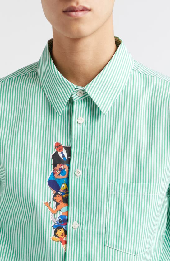 Wahine X Disney Gender Inclusive 'lilo & Stitch' Waimea Stripe Button-up Shirt In Green/ White