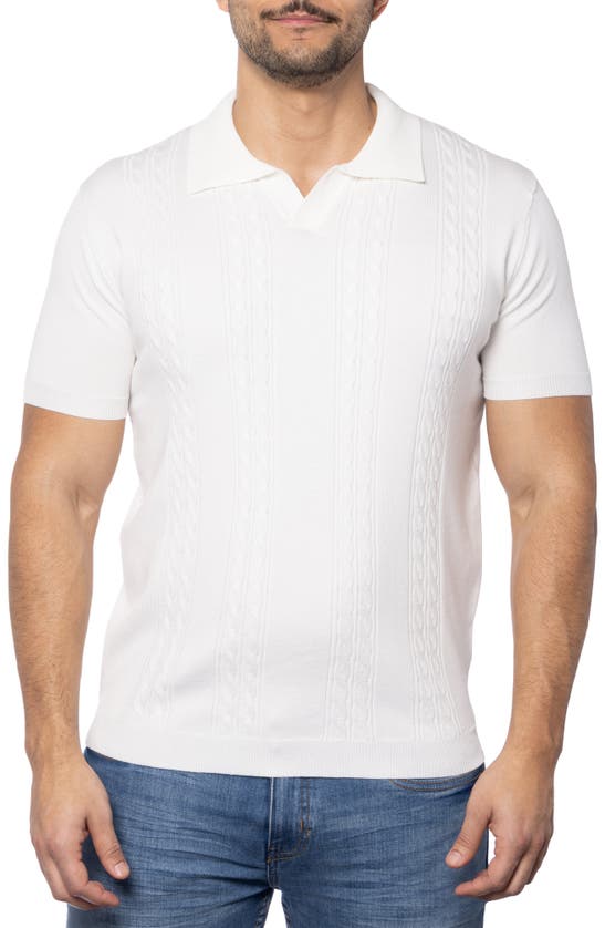 Shop Spring + Mercer Cable Short Sleeve Johnny Collar Sweater In White
