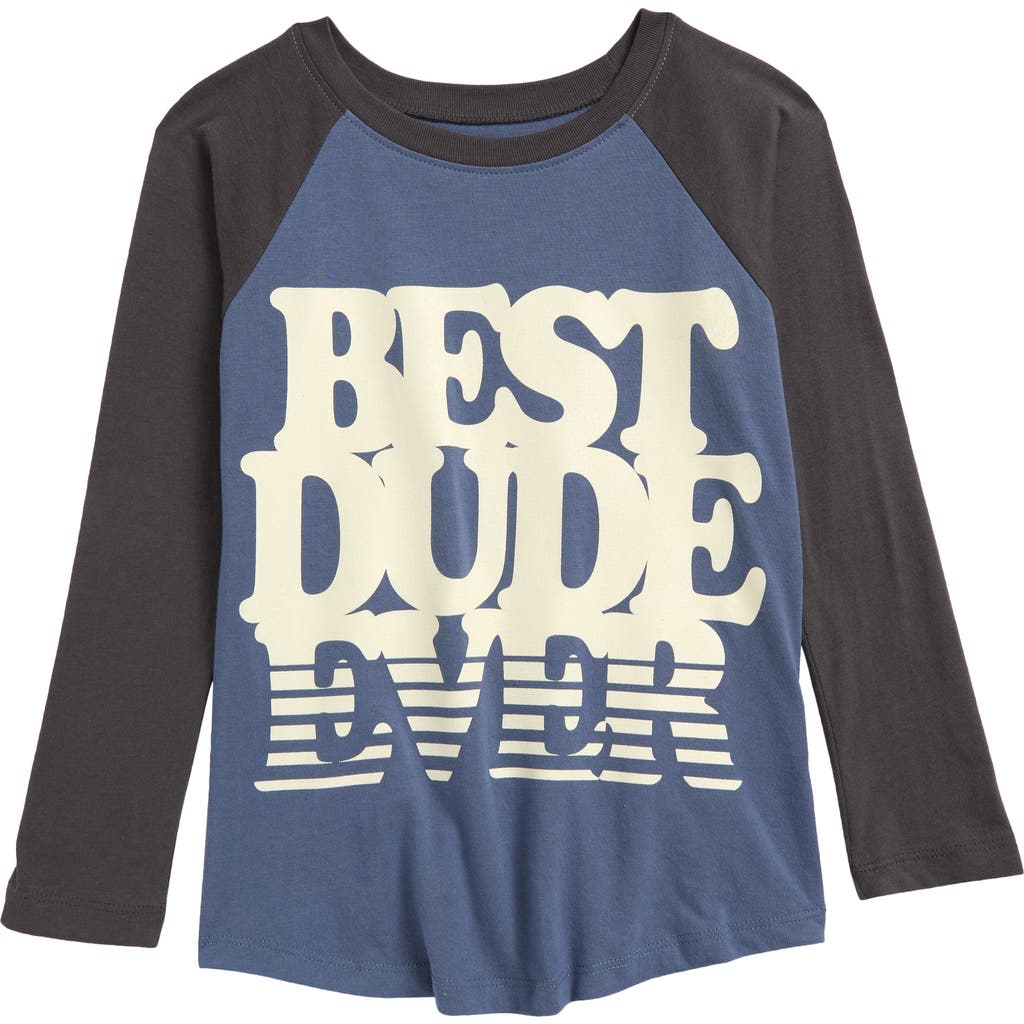 Tiny Whales Kids' Best Dude Ever Raglan Graphic T-shirt In Navy Vintage Blk
