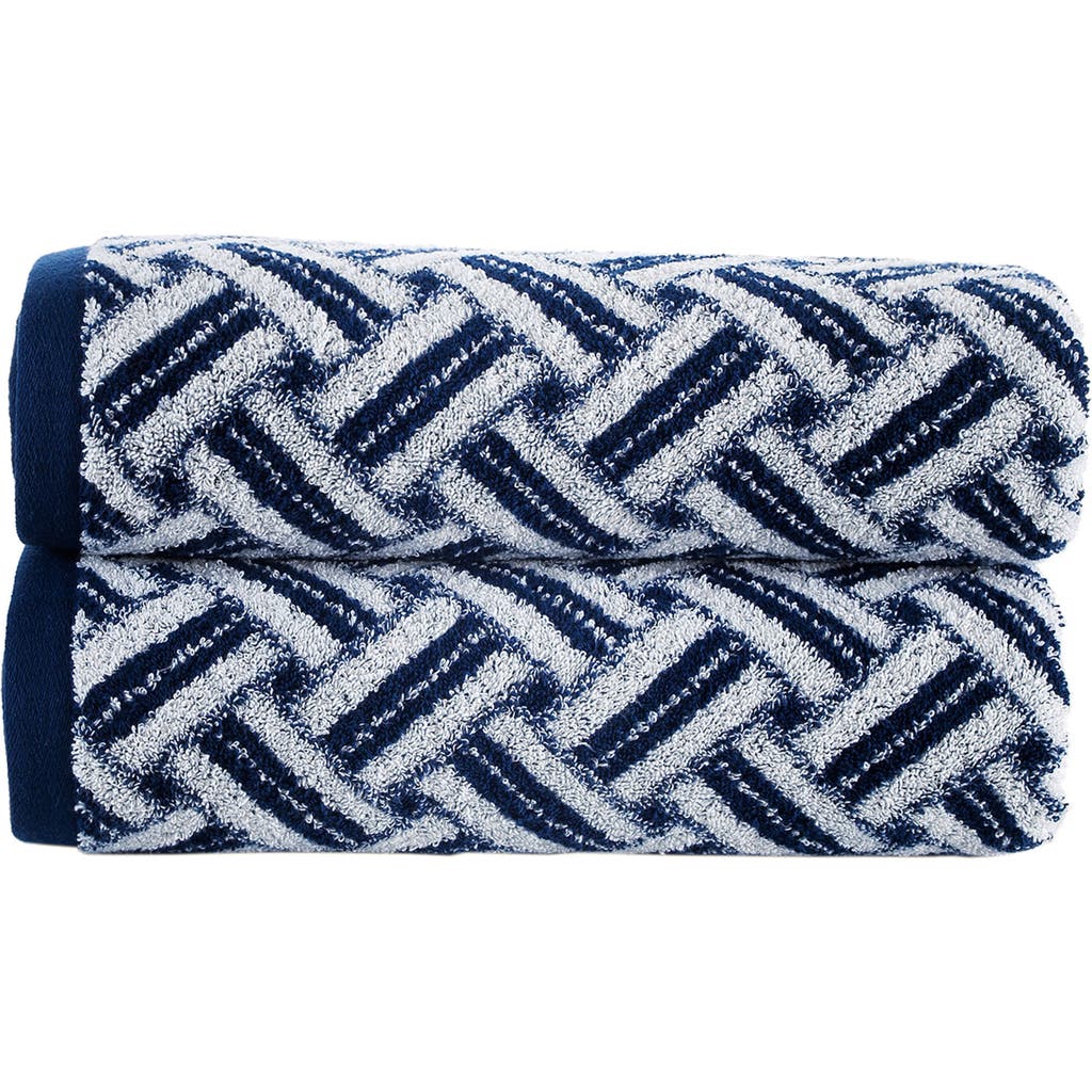Shop Brooks Brothers Crisscross Stripe 2-pack Turkish Cotton Bath Towels In Navy