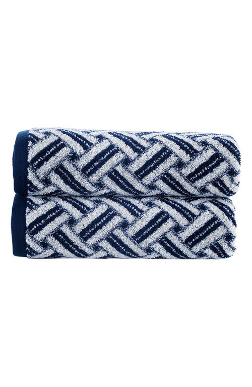 Shop Brooks Brothers Crisscross Stripe 2-pack Turkish Cotton Bath Towels In Navy