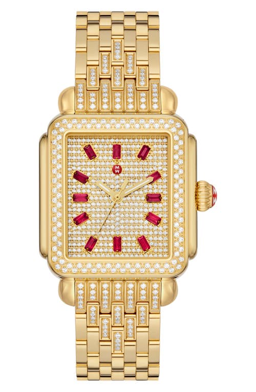 MICHELE Deco Diamond & Ruby Bracelet Watch, 33mm in Gold at Nordstrom