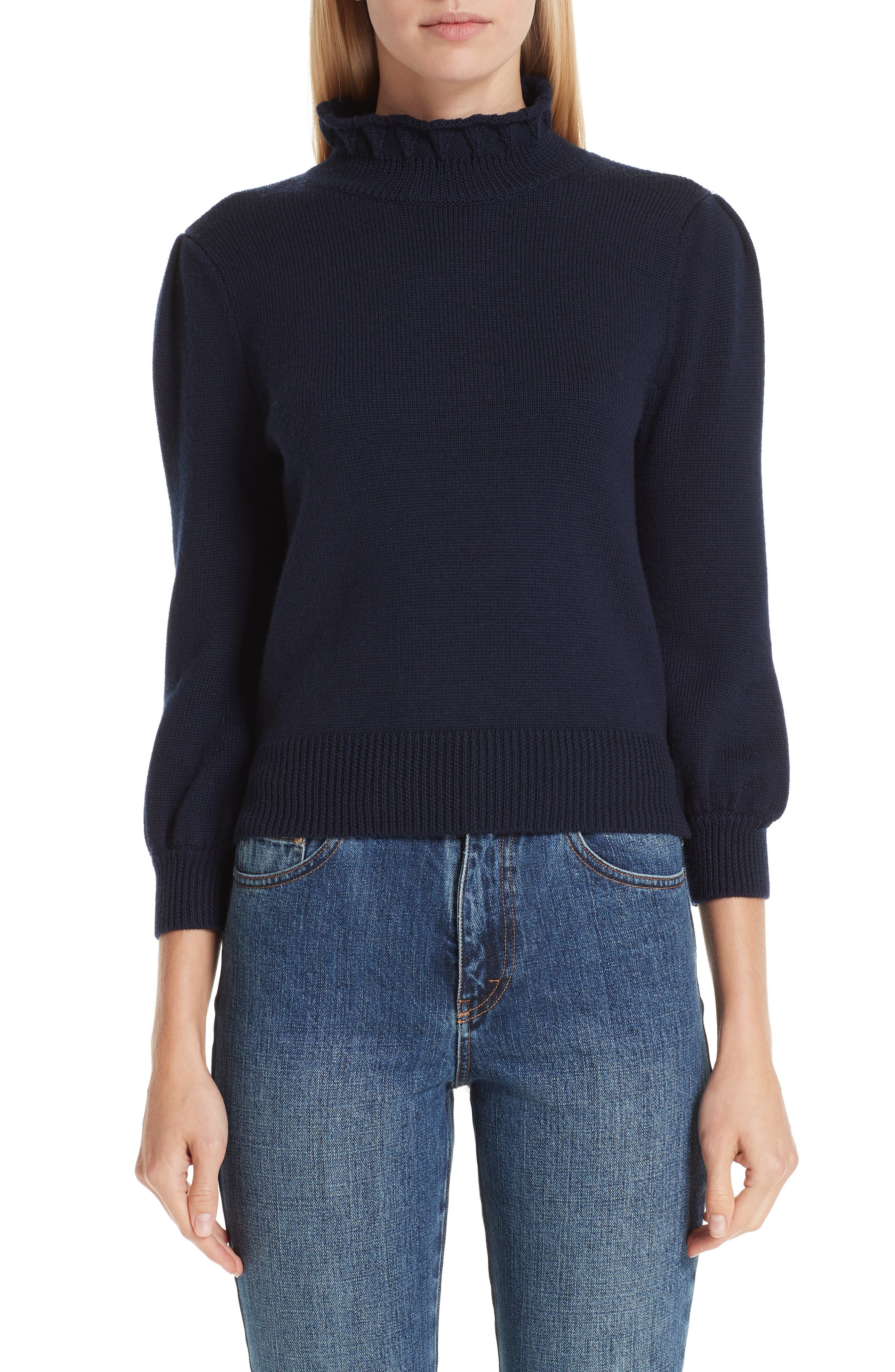 Co Mock Neck Wool Sweater, Blue