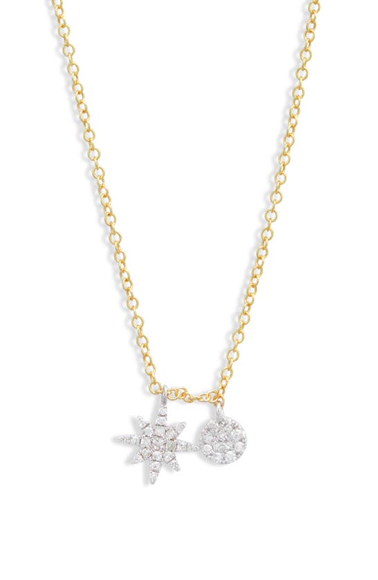Meira T Dual Diamond Pendant Necklace In Two Toned Yellow Gold