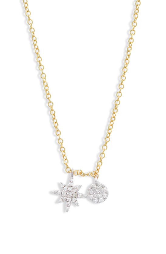 Shop Meira T Dual Diamond Pendant Necklace In Two Toned Yellow Gold