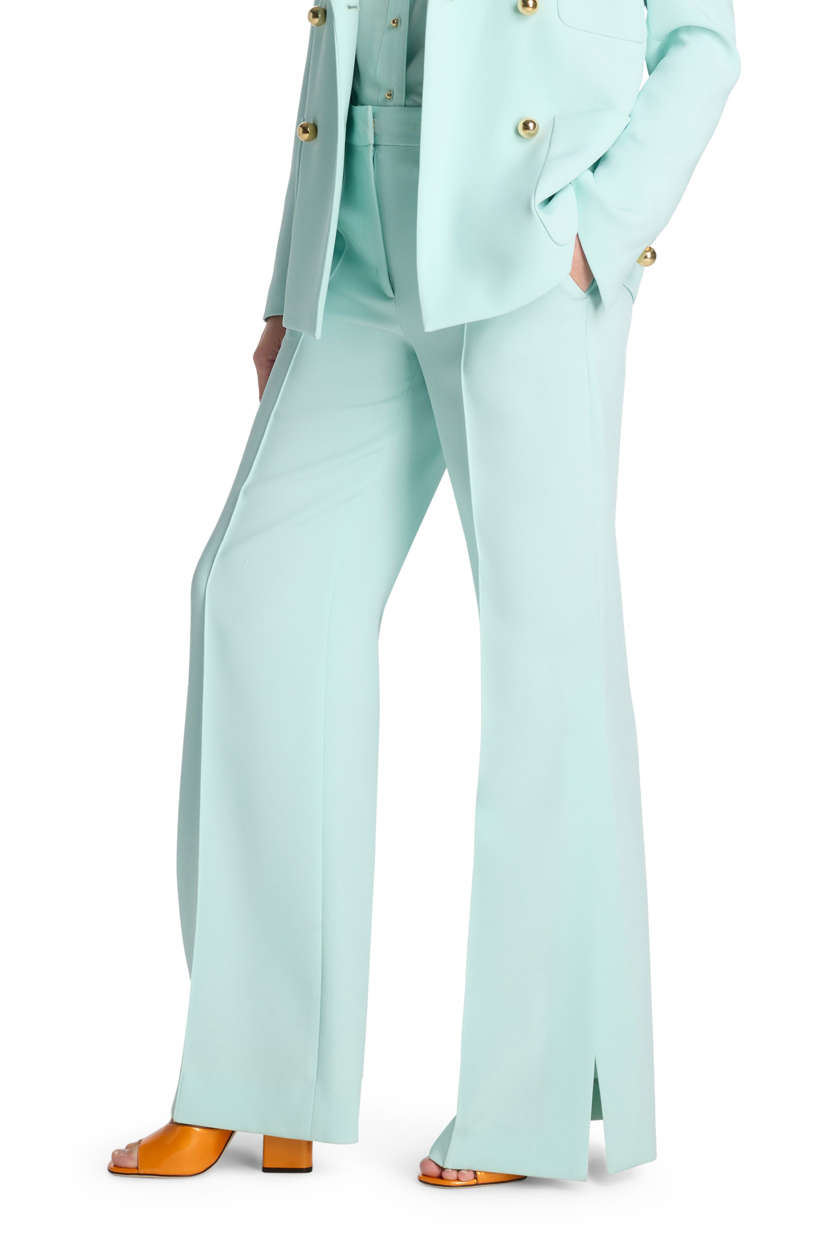 St. John Stretch Crepe Side Button Pant - Green - 12