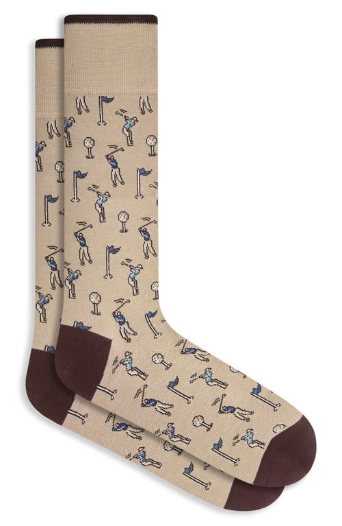 Shop Bugatchi Golf Pattern Cotton Blend Dress Socks In Sand