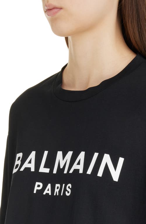 Shop Balmain Logo Crop Cotton Graphic T-shirt In Eab Black/white