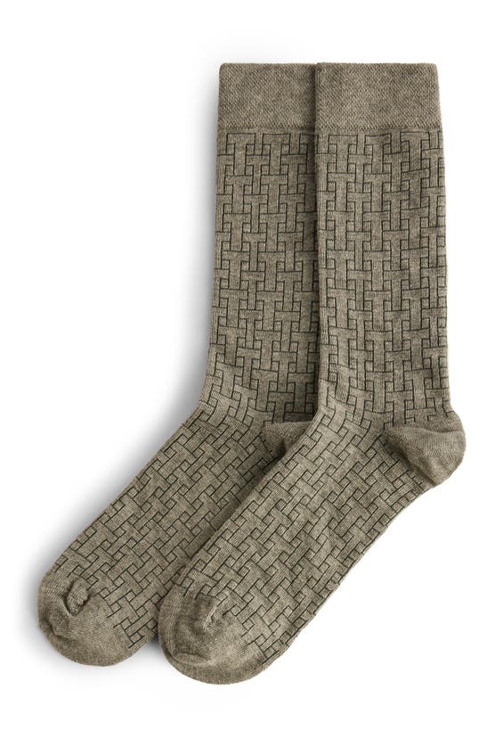 Ted Baker Sokksix Geo Pattern Organic Cotton Blend Dress Socks In Gray