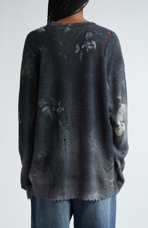 Shop R13 Floral Oversize Distressed Cashmere Sweater In Black Floral