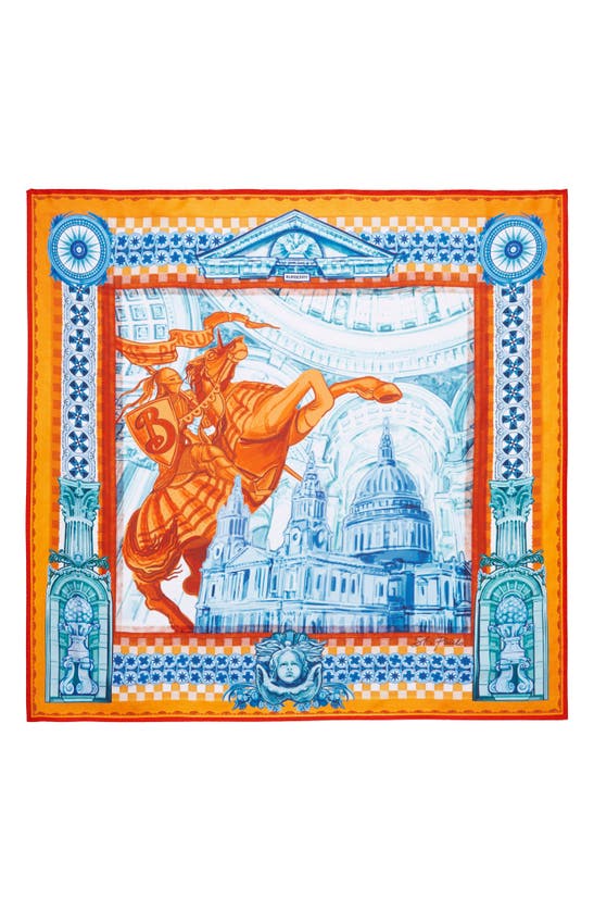 EKD Print Silk Square Scarf in Orange