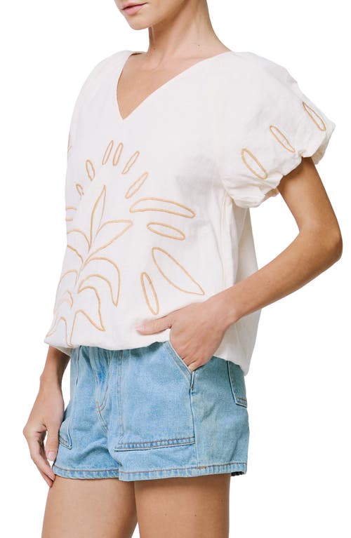 Shop Ciebon Celsey Embroidered Cotton Puff Sleeve Top In Cream Sand