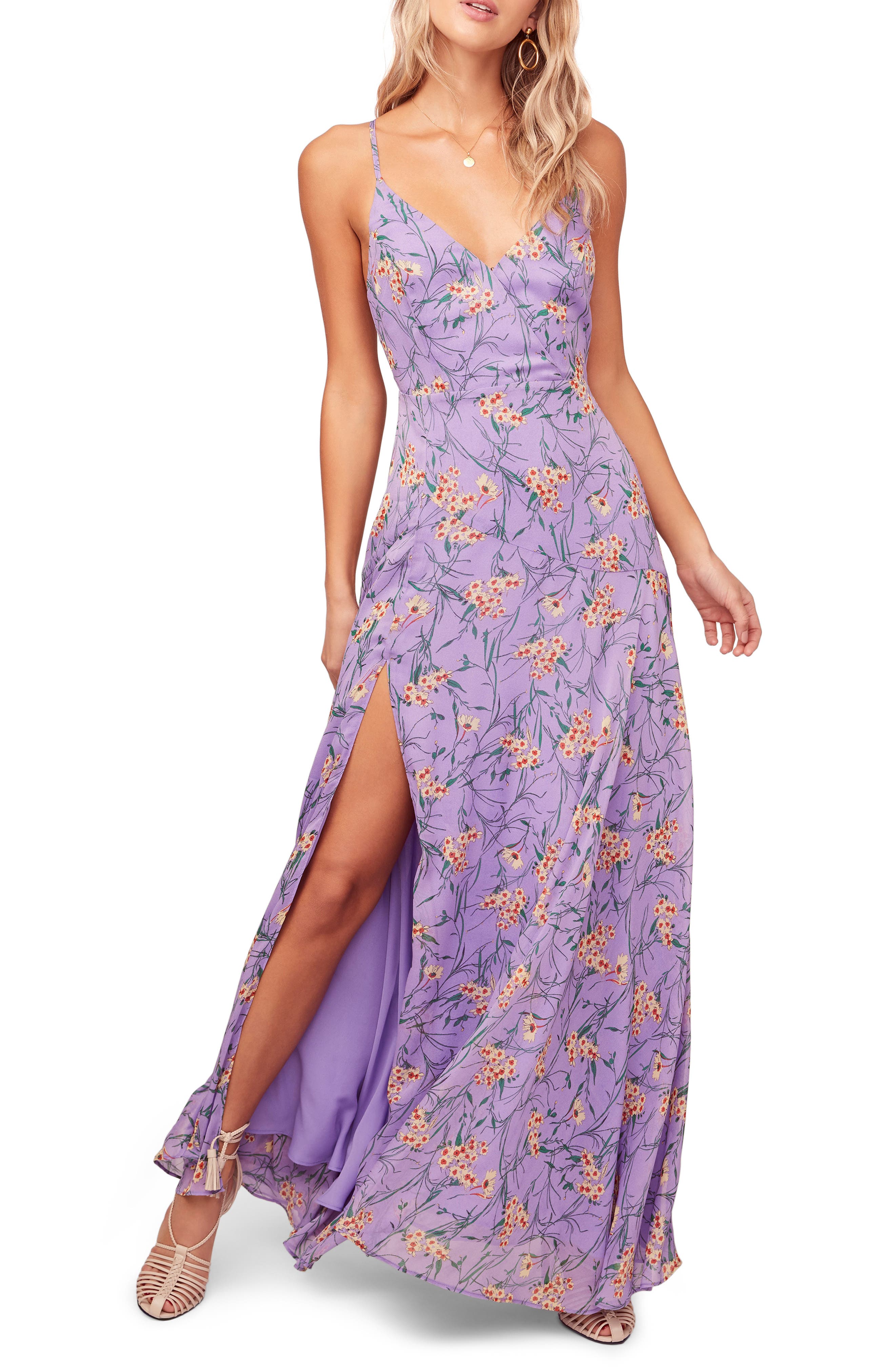 Astr The Label Pandora High Slit Floral Print Maxi Sundress, Purple