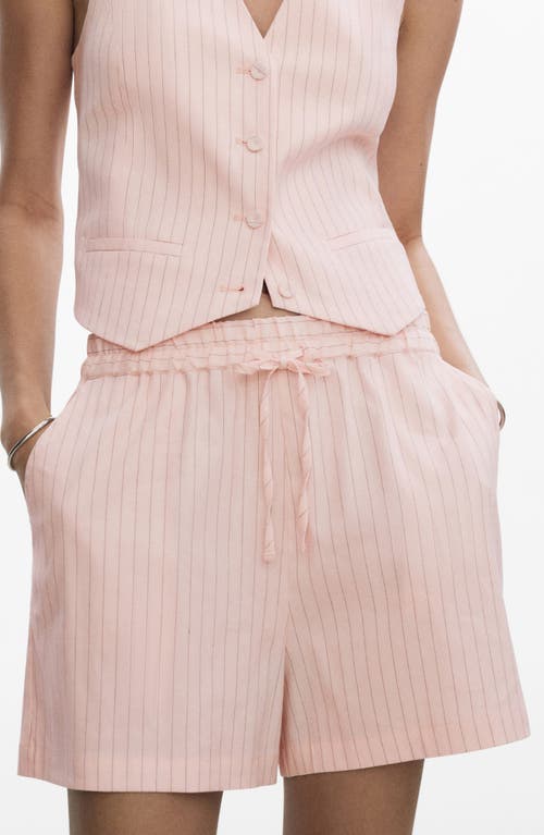 Mango Stripe Linen Blend Drawstring Shorts In Pastel Pink