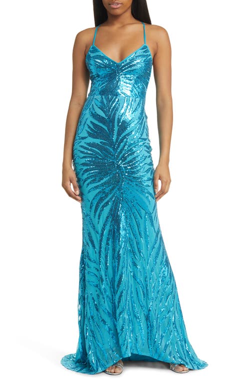 Sparkle Til Dawn Sequin Mermaid Gown in Shiny Light Blue