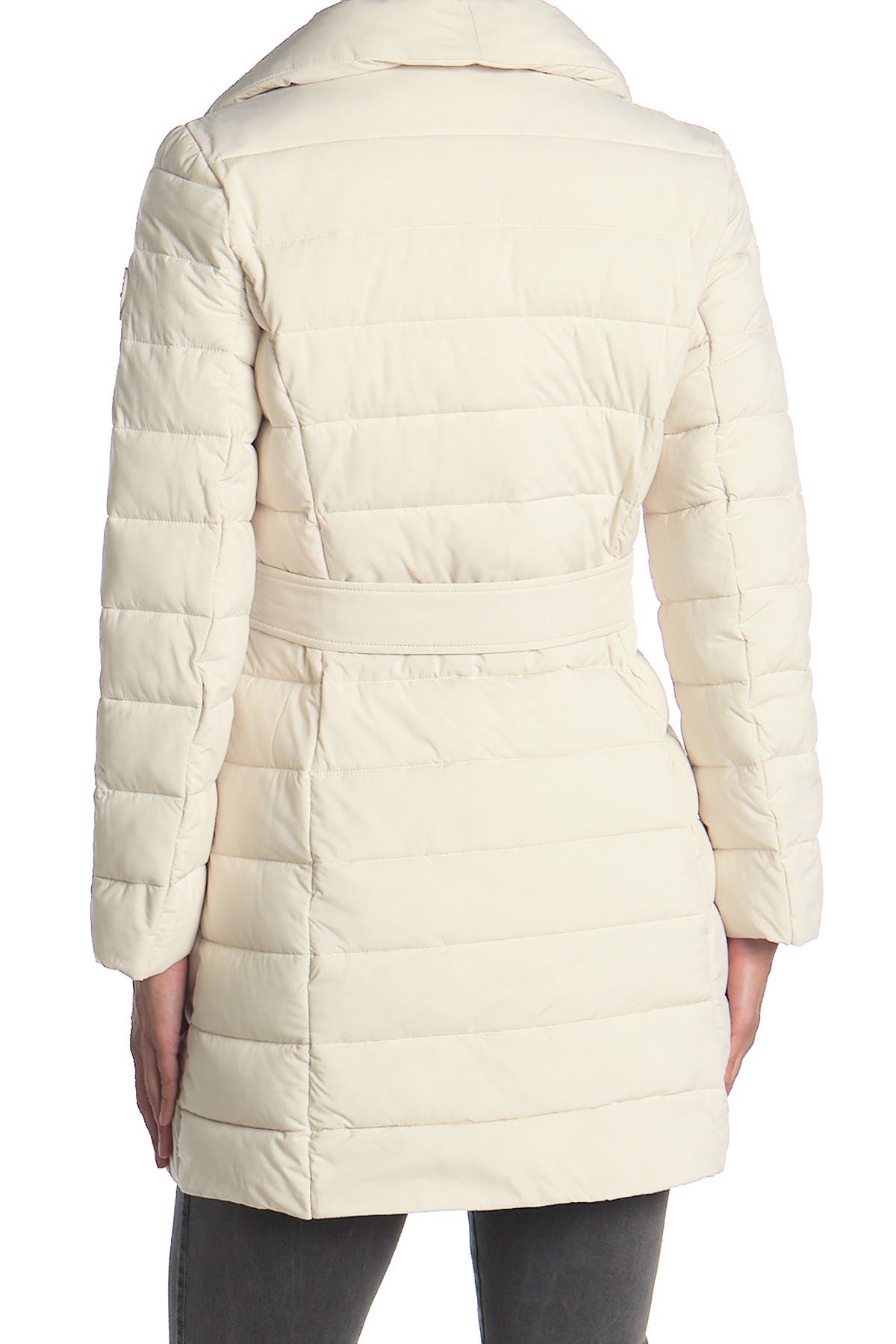 tahari asymmetrical puffer coat