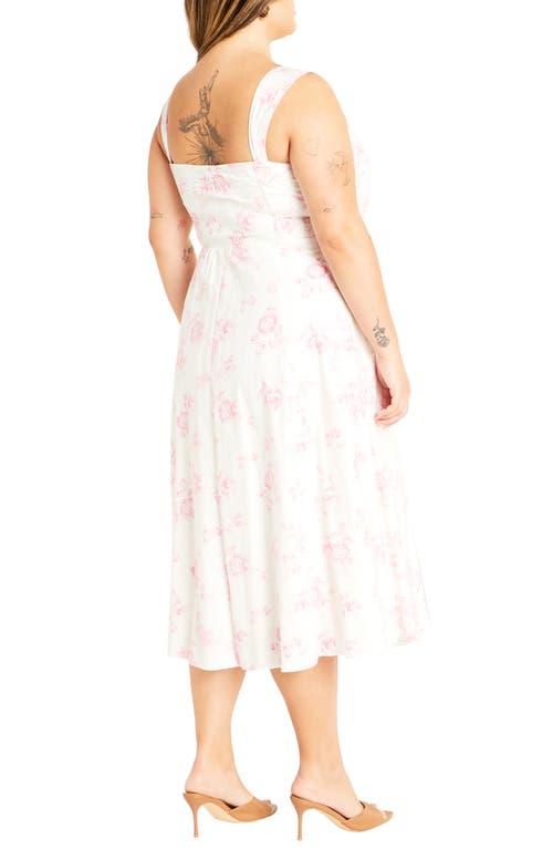 City Chic Marylou Print Sleeveless Midi Dress In Etched Rose