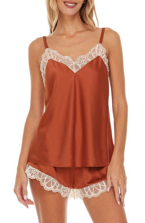 Gabby Lace Trim Satin Charmeuse Short Pajamas in Copper